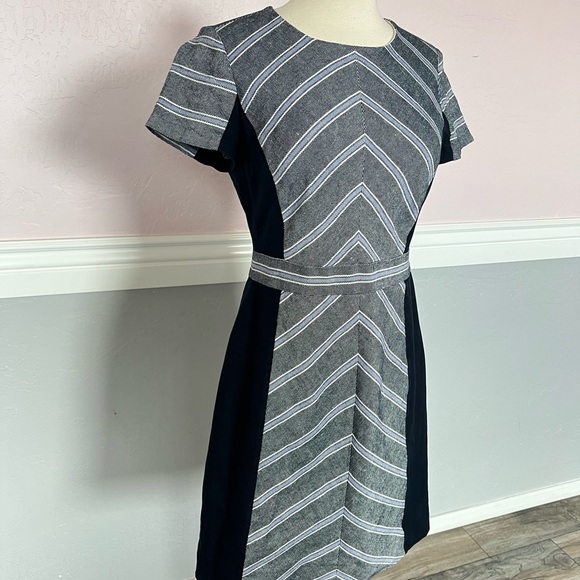 J Crew Womens Linen Striped Patchwork Back Zipped Short Sleeve Dress Blue SZ 6P - Picture 3 of 16
